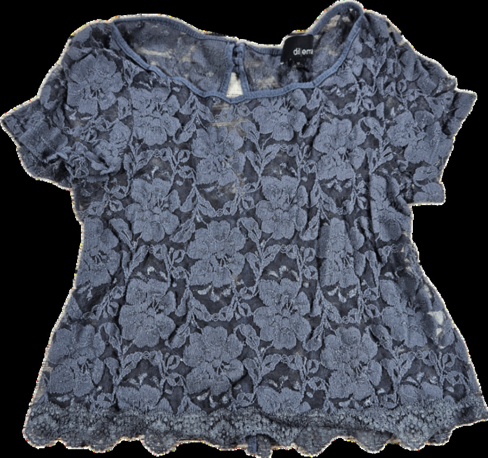 dilemma Women's Top XS Charcoal Blue Floral Lace Short Sleeve Blouse - Picture 1 of 5